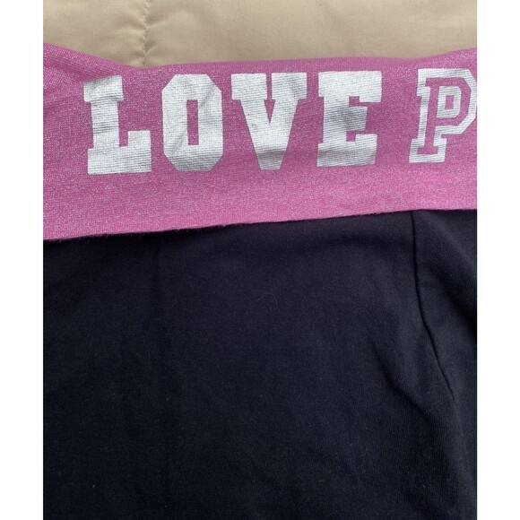Y2K VS PINK M Foldover Black Flare Leggings Pink Silver Logo Low Rise Vtg - Picture 8 of 15